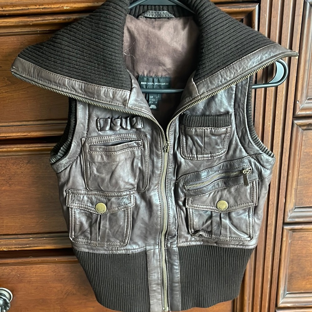 Leather bomber vest